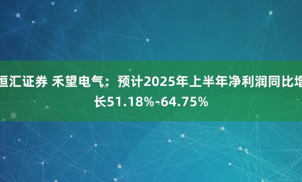 恒汇证券 禾望电气：预计2025年上半年净利润同比增长51.18%-64.75%